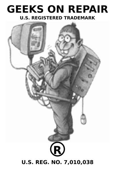 Geeks On Repair registered trademark mascot (U.S. Reg. No. 7,010,038)